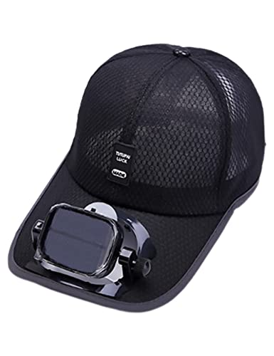 Image of Mens Baseball Cap with Solar Fan, Summer UV Protection Wide Brim Sun Hat Mesh Beach Hats, Solar Powered /USB Charging