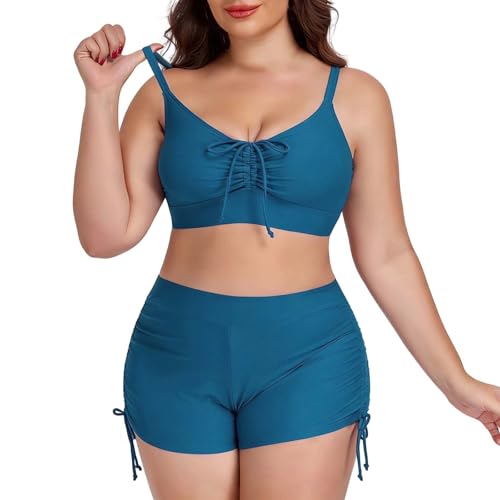 Maillot de bain gainant deux pièces : tankini shorty col v grande taille