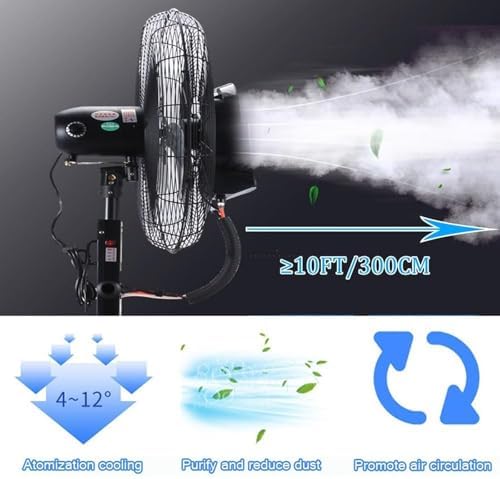 Heavy Duty 26in Misting Pedestal Fan with 3 Speed, 43L Water Tank, High Velocity Outdoor Oscillating Fan for Commercial Use, Adjustable Height & Powerful Cooling 320W