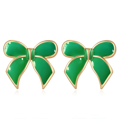 Cute Bow Stud Earrings for Women Colorful Romantic Ribbon Earrings Chunky Preppy Bowknot Earrings Y2K Candy Cane Bow Earring