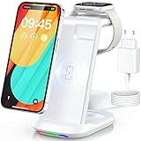 Wireless Charger, 3 in 1 Wireless Charging Station, 18W Fast-Charging Stand for iPhone 14/13/12/11 Pro Max/X/Xs Max/8/8 Plus, iWatch Series 7/6/5/SE/4/3/2, AirPods 3/2/pro & Samsung Phones, UK Plug