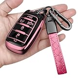 Sindeda for Dodge Key Fob Cover with Keychain Soft Full Protection Key Shell Key Case Compatible with 2019-2025 Dodge RAM 1500 2500 3500 (Pink, 4-5 Buttons)