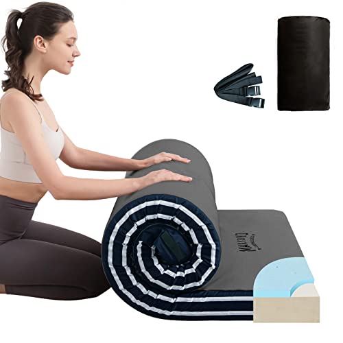 MAXYOYO Colchón Plegable de Espuma viscoelástica para Camping, cómodo colchón para Dormir, colchón portátil Enrollable para Invitados, Viajes, Tienda de campaña al Aire Libre (Gris Oscuro, Cuna)