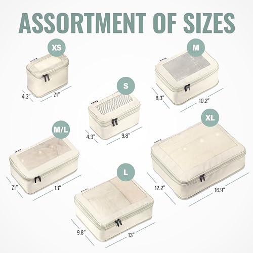 Compression Packing Cubes for Travel - Luggage Organizer Bags - Double Zipper Packing Cubes for Suitcases (6-Pack, Beige) - Image 5