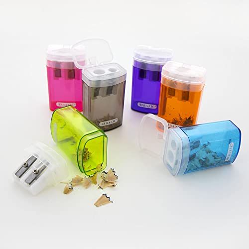 Bazic Pencil Sharpener Dual Blades W/Lid & Receptacle, Standard & Jumbo Size Pencils Crayon, Double Blade Sharpeners For Office School, Total 24-Count #TOP2