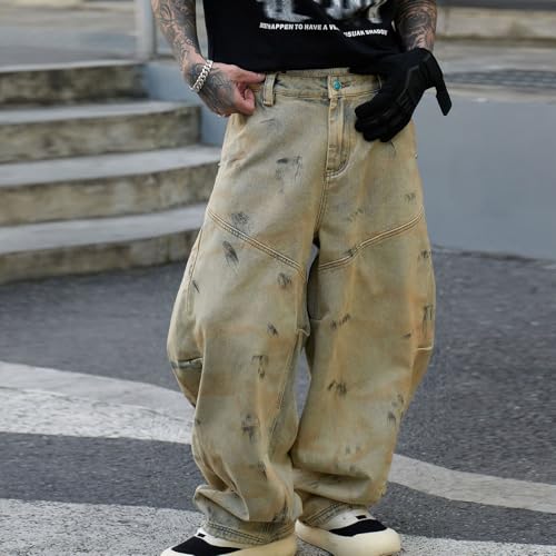 Mens Wide Leg Baggy Jeans Distressed Loose Fit Hip Hop Long Trousers Denim Pants Streetwear4