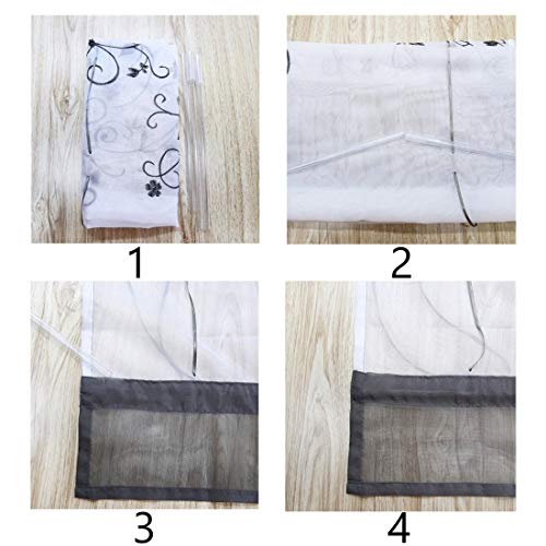 Jaijy French Country Manual Lifting Sheer Voile Embroidered Vine Window Shades Kitchen Small Curtain Tie Up Adjustable Rod Pocket Balloon Roman Tieback Drape For Cafe, 39" X 55", Grey #TOP2