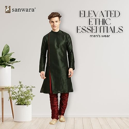 Image of Sanwara Regular Men's Tunic Kurtas (SK844 Fourleaf Green Small)