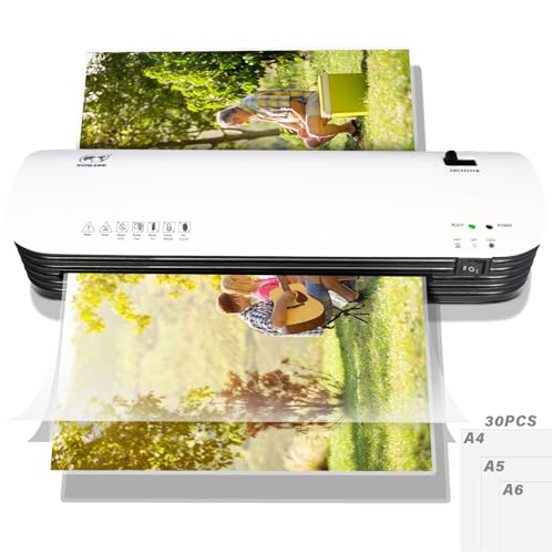 PQETBV Plastificatrice A4 A5 A6, Macchina per Plastificare Foto laminatrice Velocità 340 mm/min in Formato con 30 Pouches per angoli per Scuola, Casa, Ufficio, Documenti, Foto