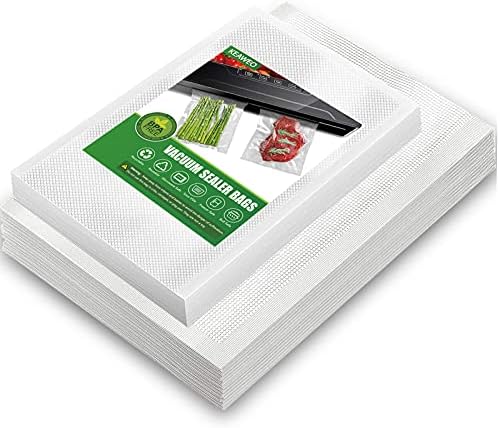 KEAWEO Vacuum Sealer Bags, 100 PCs Embossed Food Saver Bag for Sous Vide Cooking, Microwave, Freezer, Food Storage Preservation, Reusable BPA Free Fit All Sealer Machines (15x25cm 50PCs/20x30cm 50PCs)