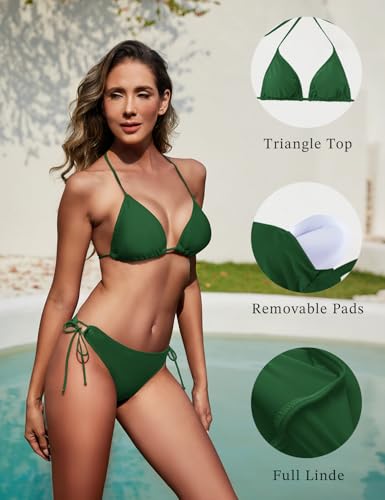 Image of Women String Bikini Set Halter Side Tie Two Piece Swimsuit Triangle Bathing Suits