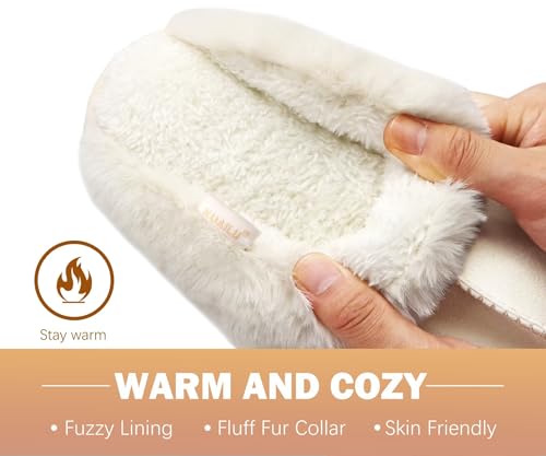 Image of KuaiLu Womens Cozy Memory Foam Slippers Ladies Fuzzy Faux Fur Lined Warm Arch Support House Shoes Slip on Comfy Winter Scuff Indoor Outdoor Rubber Hard Sole