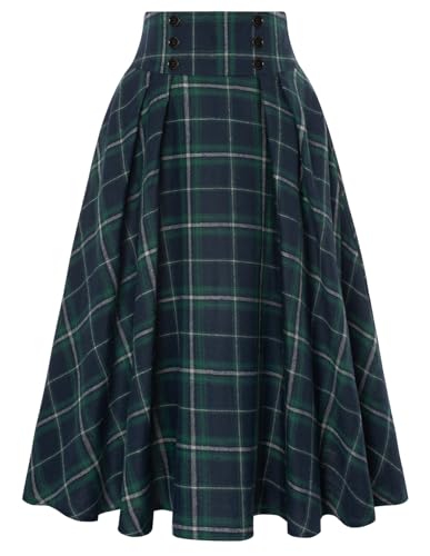 Belle Poque Plaid Skirts for Women High Waisted Midi Skirt A-line...