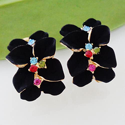 Navachi 18k Gold Plated Colorful Crystal Multi-color Enamel Leaves Flower Omega Back Earrings3