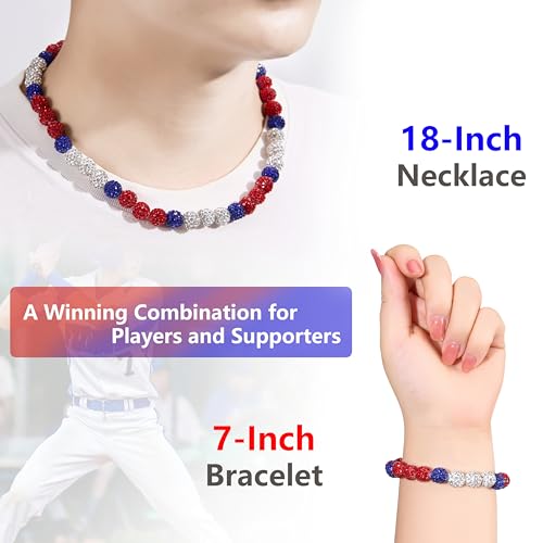 Baseball Necklace 18in Baseball Chain and Bracelet Set Beaded Necklace Pollyanna for Men Women Bling Rhinestone Drip3