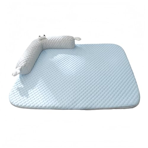 Qztuory 犬 ベッド 夏 犬 ひんやりマット 枕付き ペットベッド 接触冷感 猫 犬 クッション 犬 冷却マット 夏 通気性 取り外し可能 洗える犬用クールソファ ベッド 猫ベッド夏用 涼感 軽量 ソフト 滑り止め 丸洗い 快適性 暑さ対策 小型犬