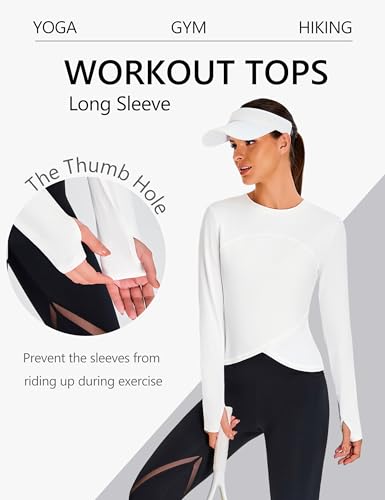 BMJL Womens Workout Tops Black Long Sleeve Shirts Fall Yoga Hiking Tshirts Cute Crop Tops Gym Thumb Hole