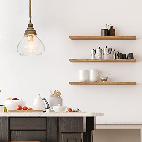 Creative Co-Op Glass And Distressed Mango Wood Ceiling Light, Brown And Natural #TOP3