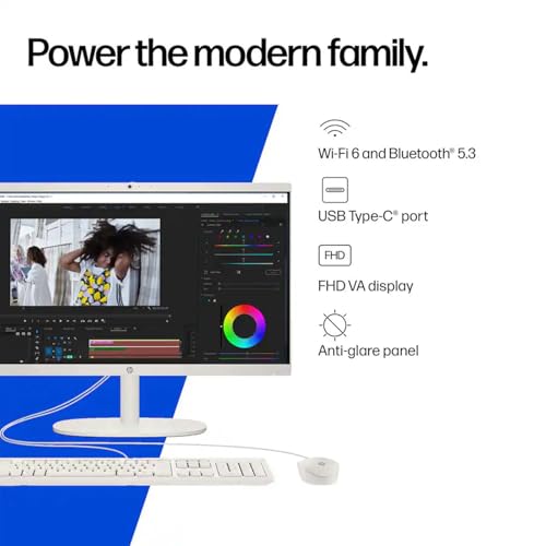 Image of HP 21.5 inch All-in-One Desktop Computer, Quad-Core Intel N100, Intel UHD Graphics, Business Desktop, 8GB DDR5 RAM | 128GB UFS, WiFi 6, Copilot AI, RJ45, Windows 11 Pro w /KB & Mouse - Cashmere White