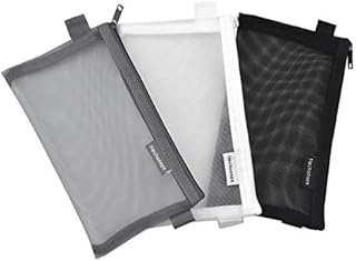 Jinlaili 3 Pcs Pencil Case Set, Clear Exam Pencil Pouch, Mesh Zipper Pen Pouch, Nylon Pencil Storage Pouch, Makeup Bag for Women, Portable Office Stationery Pouch for Students Adults, 20.5 x 12 cm
