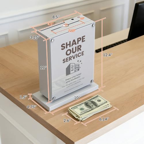 Image of Suggestion Box with Slot and Lock-Wall Mount Option, Metal Ballot Box with Acrylic Panel for Voting (Grayish White)