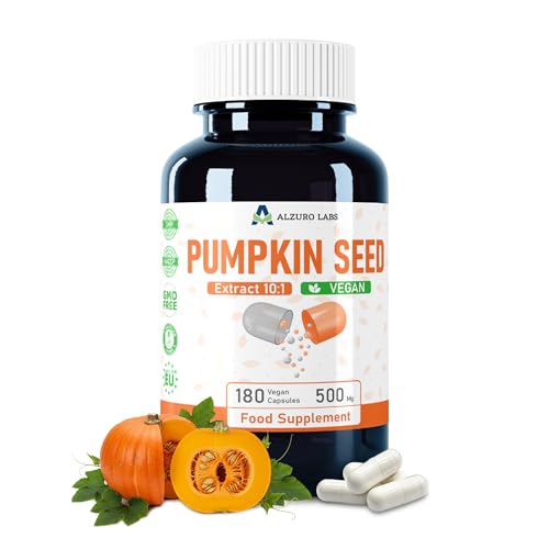 Semillas de calabaza 5,000 mg de equivalencia (500 mg de extracto 10:1) 180 cápsulas veganas | Probado en laboratorio | Alta dosis | Certificado GMP