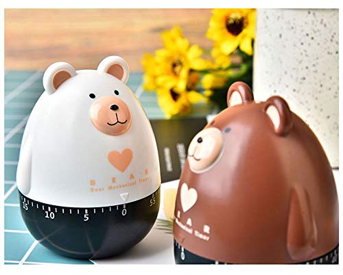 Image of Lovely Cartoon Bear Mechanical Timers 60 Minutes Machinery Kitchen Gadget Cooking Timer Clock Loud Alarm Counters Manual Timer (White)