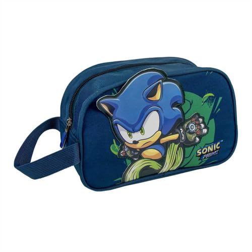 Neceser de Viaje de Sonic Prime - Color Azul Oscuro - 16 x 10 x 26 cm - Cierre de Cremallera - Versátil y Duradero - Producto Original Diseñado en España