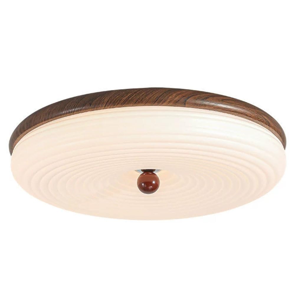 Jxydjh A Walnut Color Metal Shade Led Ceiling Light, 19.7" Simple Bedroom Lightings Mid-Century Modern Led Round Flush Mount Ceiling Light Fixture For Bedroom, Dining Room, Laundry Room 1-Pack
