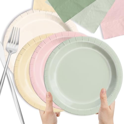 Image of CMUSKO Pink and Green Birthday Decorations-60Pcs Dusty Pink Sage Green Plates & Napkins Kit for Baby Shower, Bridal Shower, Wedding