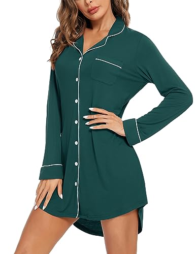 Image of Pjmlifecoco Nightgown for Women Button Down Sleepshirt Long Sleeve Nightdress Soft Modal Sleepwear S-XXL