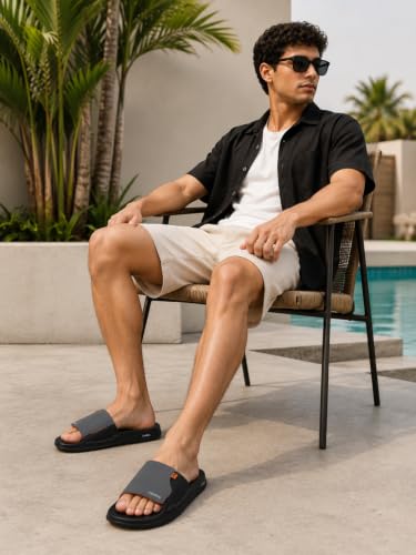 Image of CHUPPS Vapor Navy & Grey Drift Orthopedic Slippers | Soft Footpharma Footbed | Breathable Ventilation Holes | Lightweight Flip Flops | Anti-Skid Chappals for Everyday For Mens