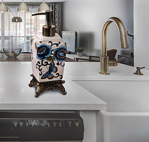 Kelake Ceramic Soap Dispenser 12 oz Ice Crack Ceramic Refillable Modern Classical Palace Style Liquid Hand Soap Dispenser with Removable Pump for Bathroom and Kitchen