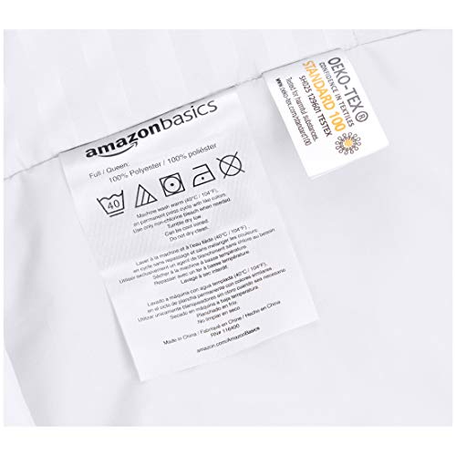 Amazon Basics Microfiber 3 Piece Duvet Cover Set, Full/Queen, Bright White, Striped #TOP4