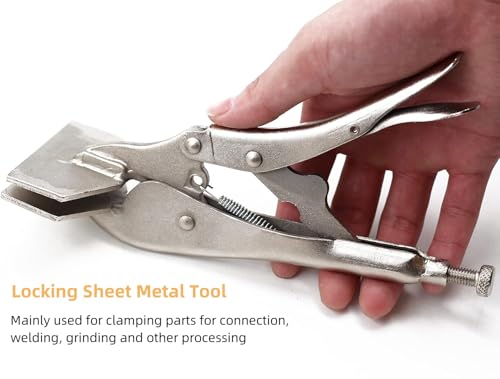 Locking Sheet Metal Clamp, Heavy Duty Flat Head Locking Pliers Adjustable Opening Nickle Plated Welding Plier Hand Power Tools for Connecting Welding Riveting Grinding Tighten (8 IN)
