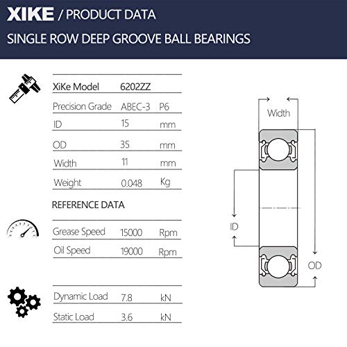 Xike 10 Pcs 6202Zz Double Metal Seal Bearings 15X35X11Mm, Pre-Lubricated And Stable Performance And Cost Effective, Deep Groove Ball Bearings. #TOP1