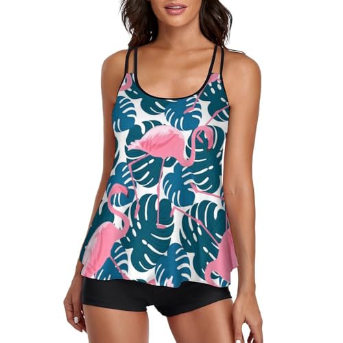 Maillot de bain tankini femme shorty robe de plage ensemble bikini flamant rose chic