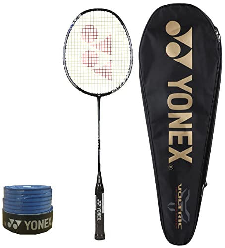 Image of YONEX Voltric 0.5 DG Slim Tri Voltage System Graphite Badminton Racquet (Black /Lime, 35 Lbs Tension, Slim Shaft) & ET 903 E Super Rubber Badminton Grip (Blue)