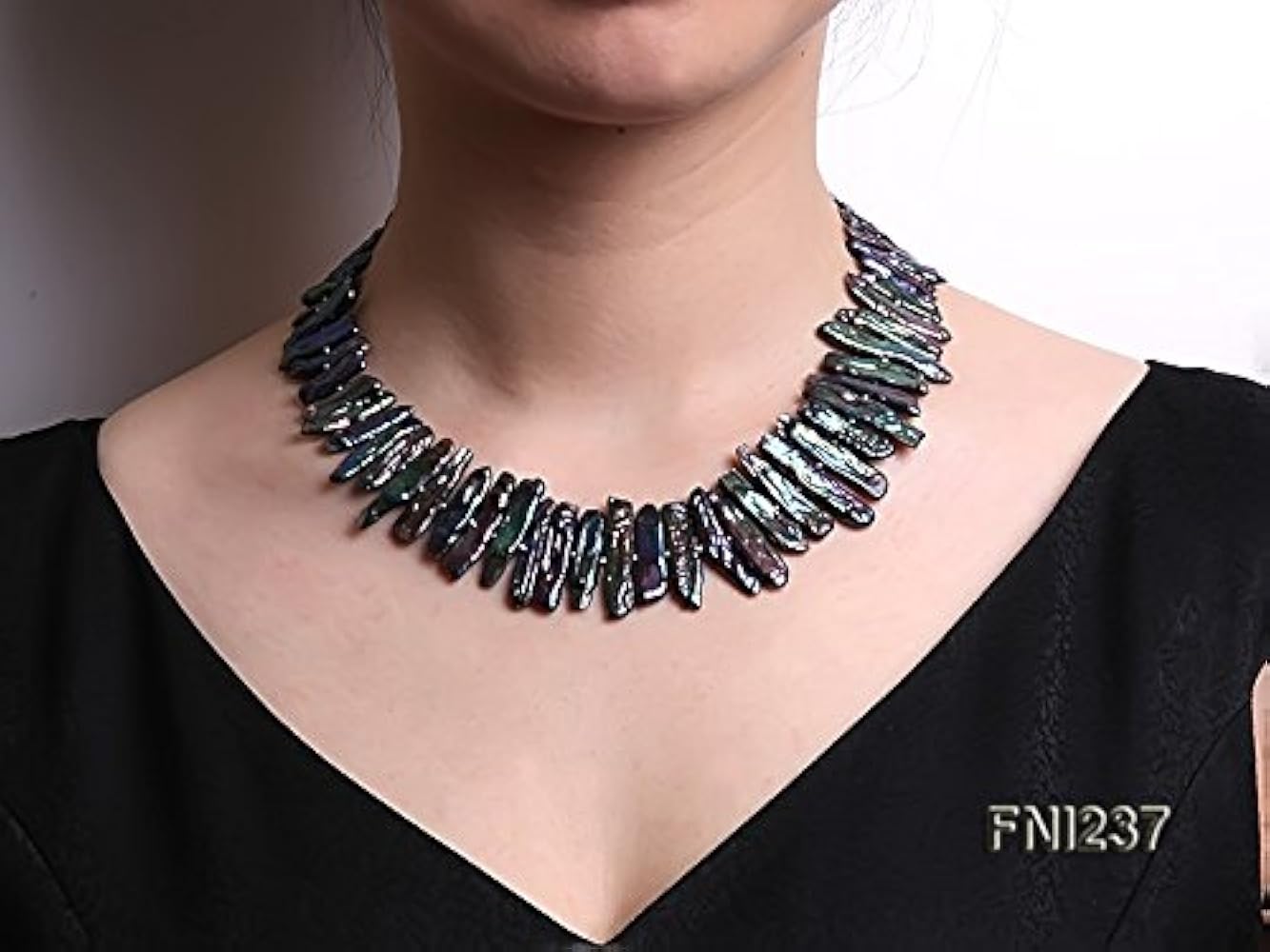 淡水パール スティック　ネックレス　4連　ブラック　ピーコック 淡水パール スティック ネックレス 4連 ブラック ピーコック