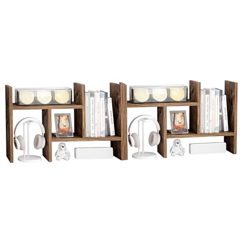 Image of Jerry & Maggie Desktop Organizer Office Storage Rack Adjustable Wood Display Shelf Free Style Double H, Multi-Functional Mini Bookshelf for Desk Natural Stand (Natural Wood Tone /2 Pack)