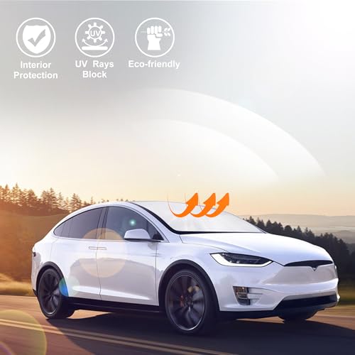 Image of Windshield Sun Shade Compatible with 2016-2024 2025 2026 Tesla Model X Tesla X Accessories Foldable Sunshade Front Sun Visor Protector Keep Car Cooler