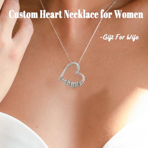 "The Heart of the Family" Necklace, Custom Heart Necklace for Women with Beads, To My Wife Necklaces with Name, Engraved Family Necklaces for Women, Custom Jewelry for Christmas, Birthday2