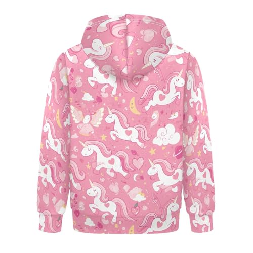 Seamless Pink unicorns Pattern Illustration Kids Boys Girls Sweatshirts Long Sleeve Pullover Top Streetwear with Kangaroo2