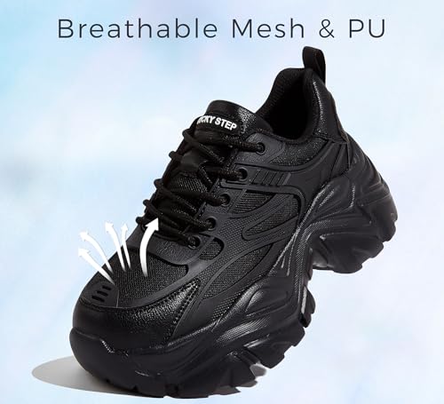 LUCKY STEP Chunky Sneakers for Women Platform Tennis Fashion White Dad Shoes Mesh Breathable Casual Wedge Lace Up Walking Sneakers2