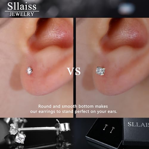 Sllaiss 2mm Sterling Silver Austria Zirconia Stud Earrings for Women Men, Platinum/Gold/Rose Gold Plated Tiny CZ Studs3
