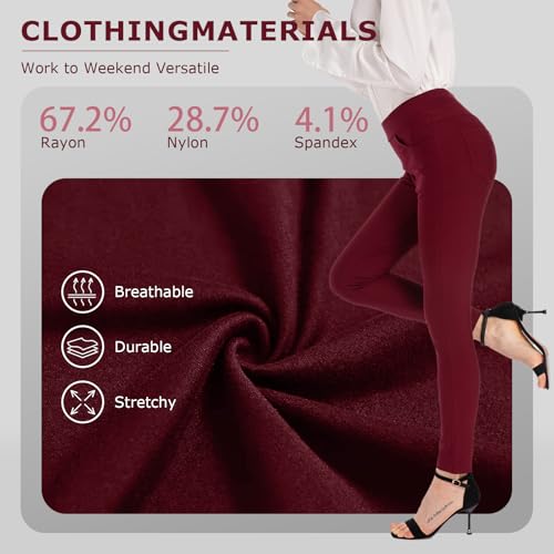 Image of Ginasy Dress Pants for Women, Pull-On Business Casual Leggings | Classic Colors; High-Rise Tummy Control; Stretch Knit Fabric; Pull-On Fit with Functional Pockets