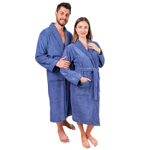 EURO DECO Peignoir de Bain Unisexe avec Serviette de Tête 50x90 cm - S, M, L, XL - Sortie de Bain Absorbante en Éponge Douce, Col Châle - 100% Coton...