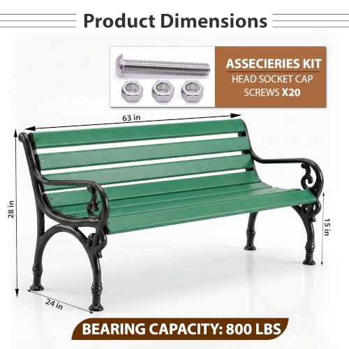 Image of BRISHI 3 Seater Cast Iron FRP Garden Bench for Indoor & Outdoor Park /Patio /Living Room /Terrace /Balcony (Green + Black)