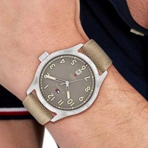 Image of Tommy Hilfiger Brown Dial Beige Leather Strap Analog Watch for Men- TH1710561