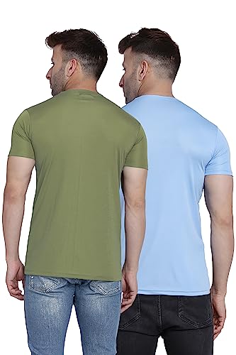 Image of TQH Men Dri Fit Polyester Half Sleeve Round Neck Multicolor t Shirts - Combo Set of 2